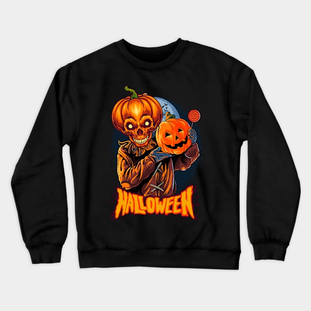 Halloween monster carrying pumpkin Crewneck Sweatshirt by sharukhdesign